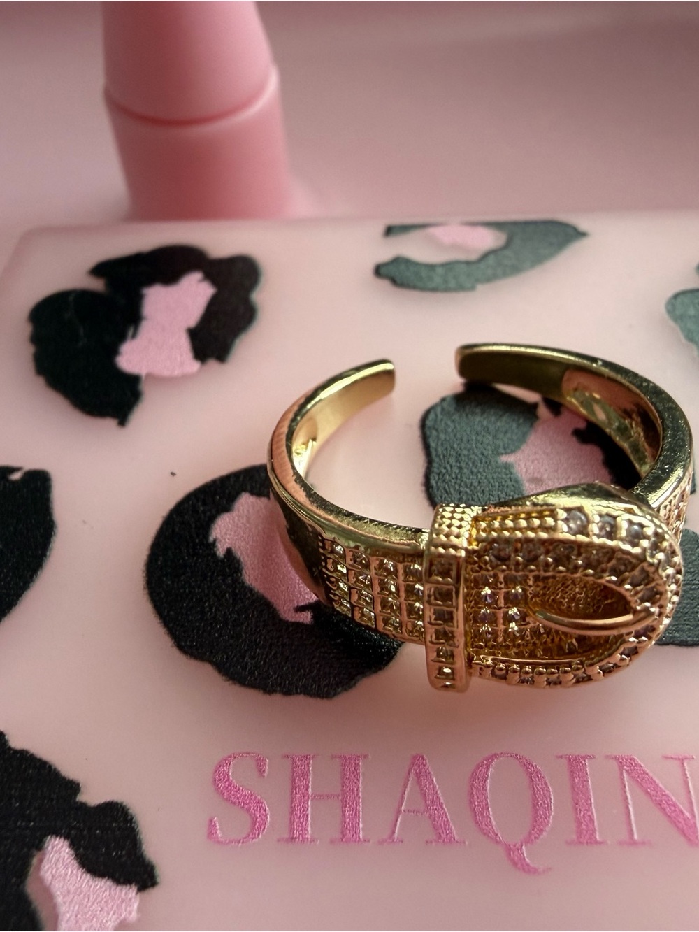 Affordable Fashion Finds Gold Buckle Ring with Clear Crystals